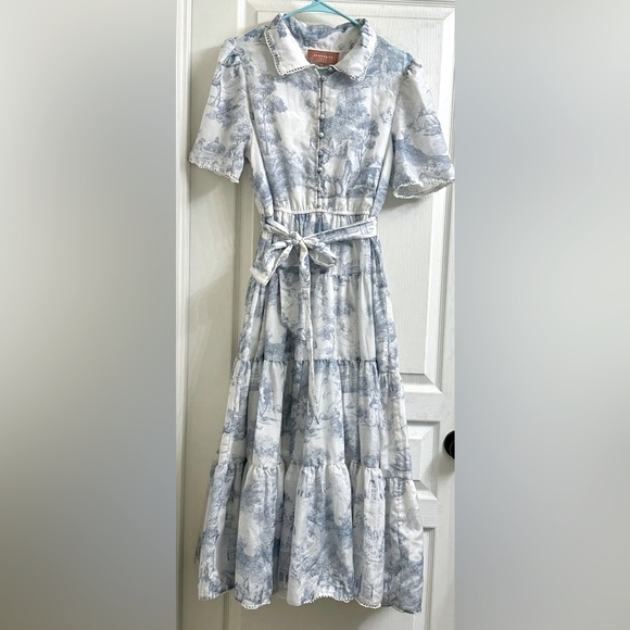 JessAkae Easter Daybreak Short Sleeve Tiered Midi Dress Parisian Print - Picture 3 of 12